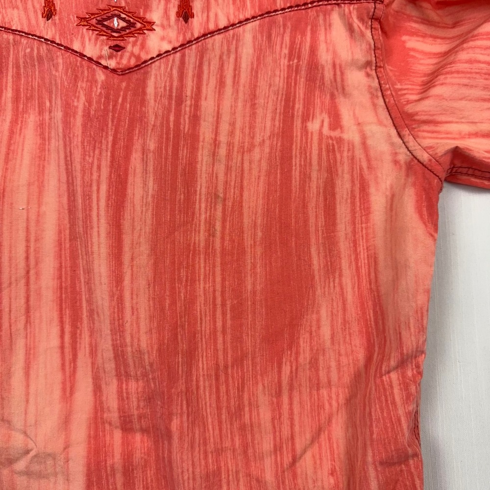 Cowgirl Hardware Women Orange Acid Wash Embroidered Western Snap Shirt Medium - Picture 9 of 10